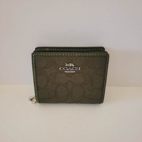 Coach Handbags - Coach CU401 Snap Wallet Signature Jacquard Small Wallet Clutch Olive Drab